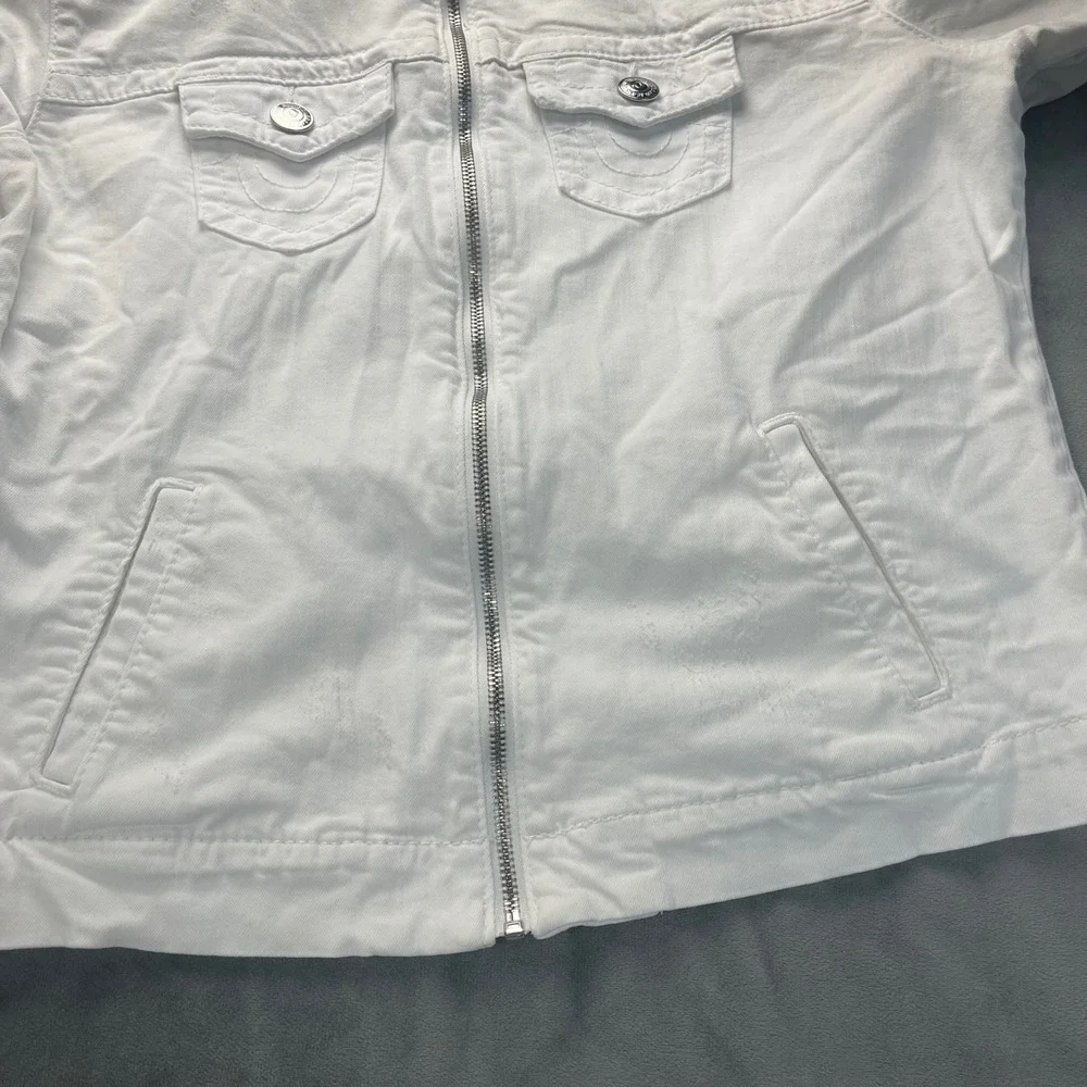 True Religion Moto Denim Jacket Kids‎ XL White Full-Zip Biker